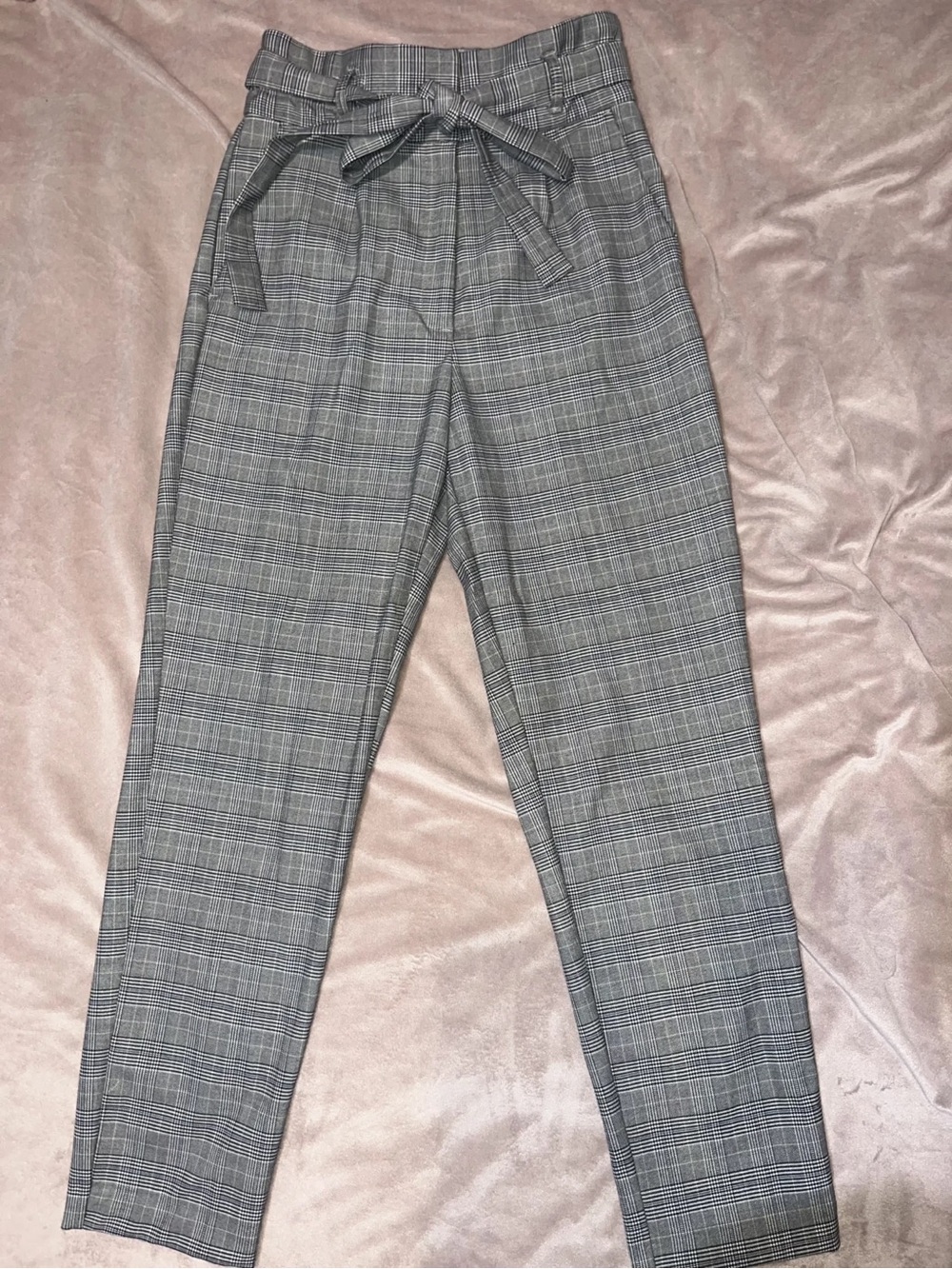 Dynamite Gray Plaid Chinos with Self-Tie Belt